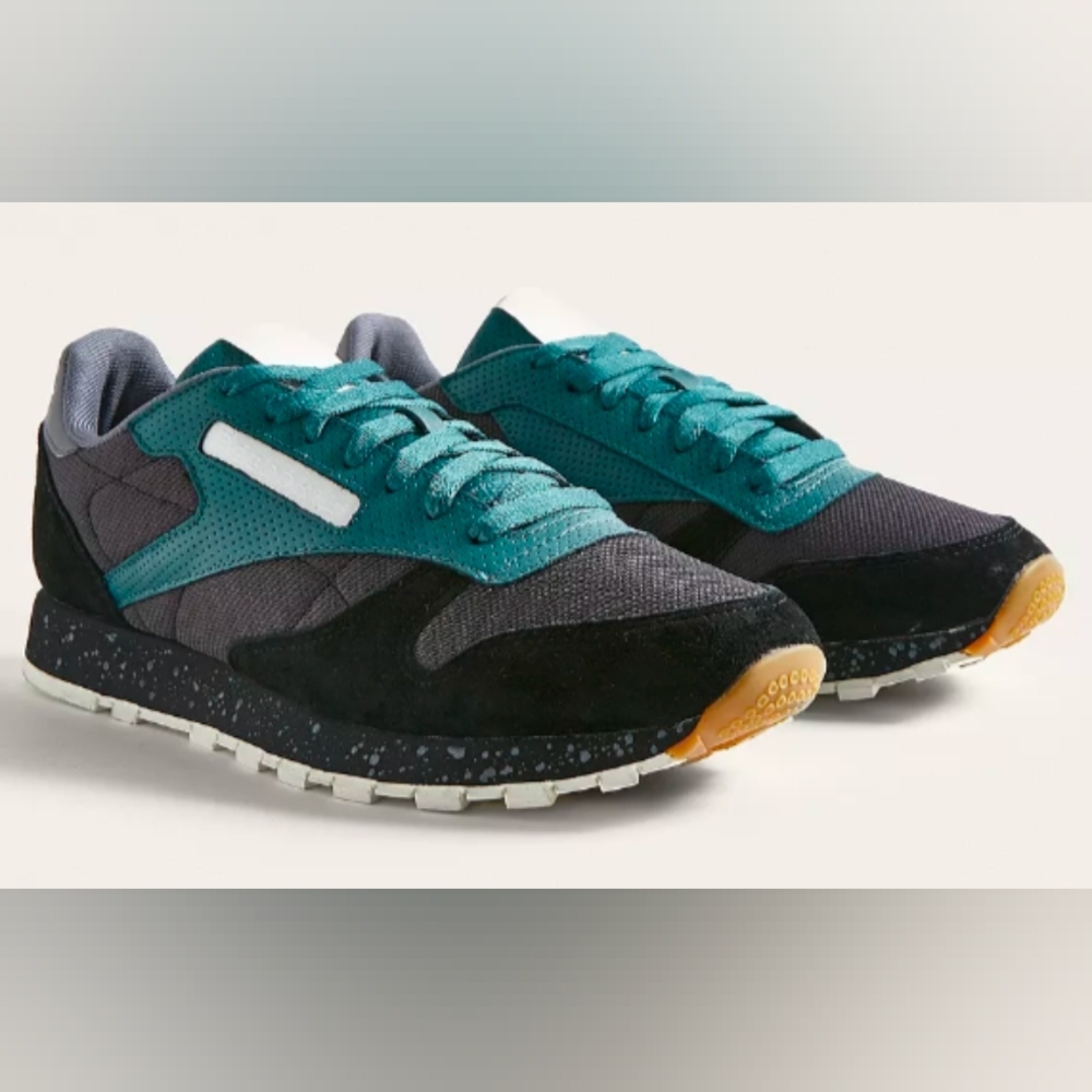 Reebok Classic Leather SM Black and Teal Trainers Men's Size 8 NIB MSRP $90